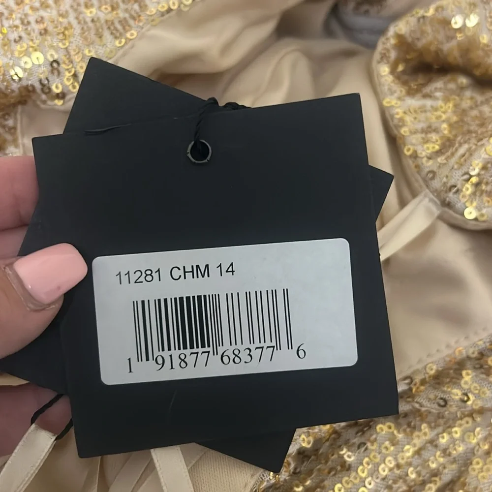 MAC DUGGAL Sequined Halter Neck Belted Soft Tie Dress 11281 NWT - Picture 4 of 9